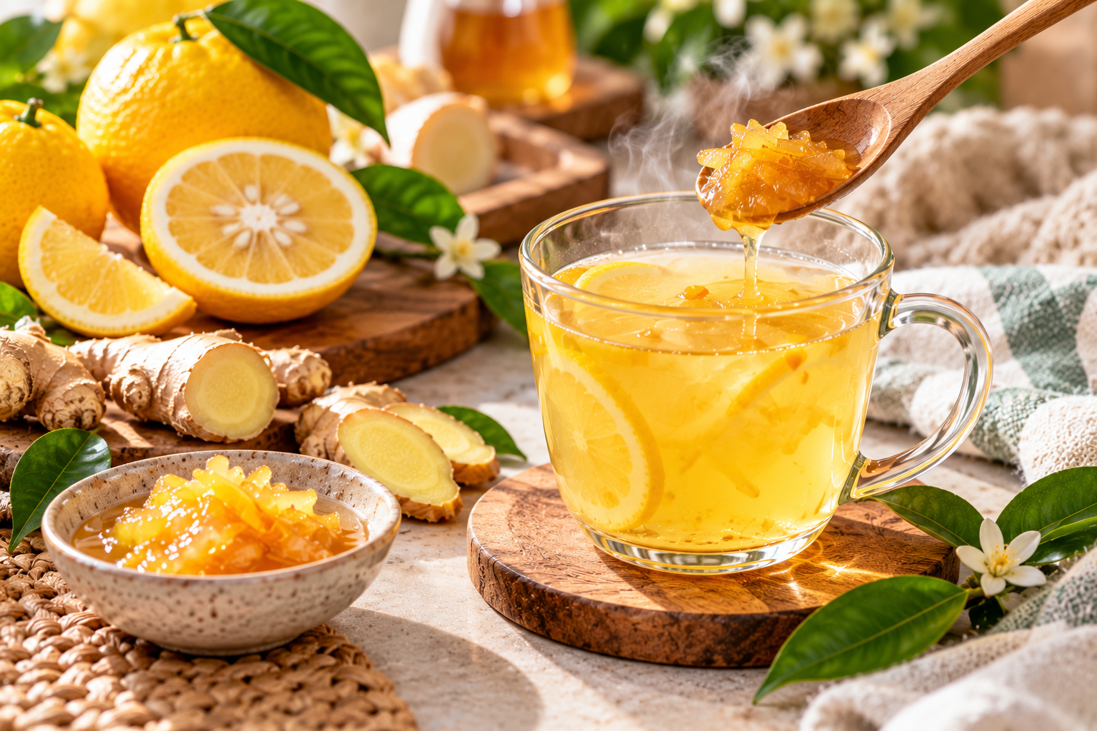 Horký nápoj Yuzu Ginger s citrusy, čerstvým zázvorem a medem