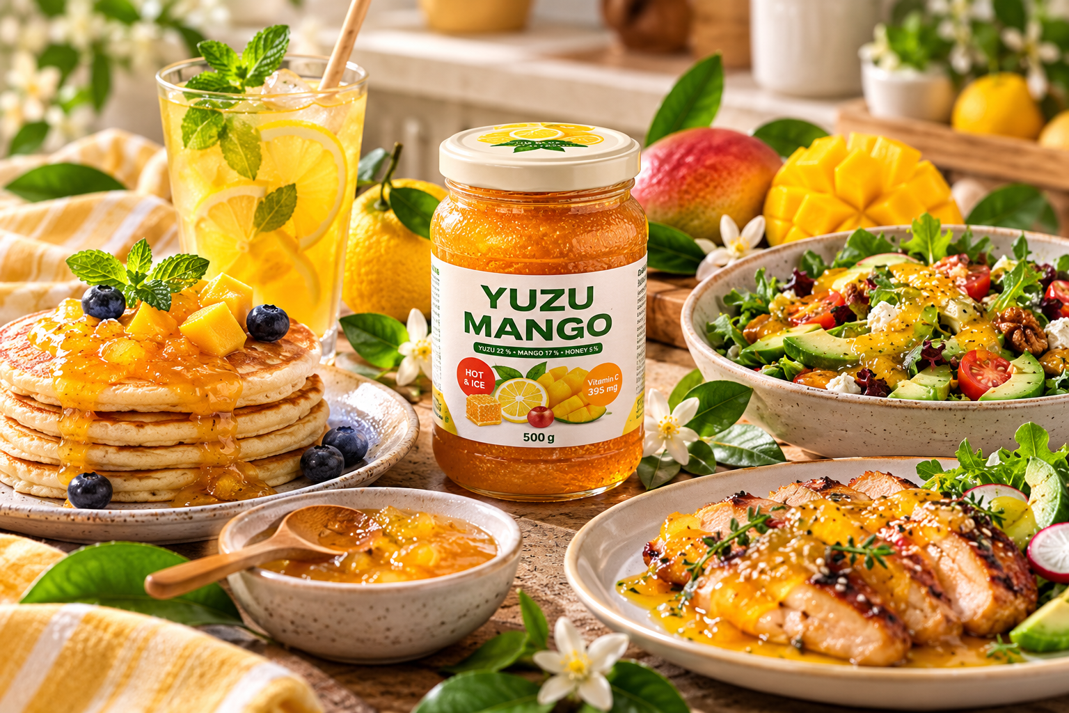 Yuzu Mango v kuchyni – palačinky, limonáda, salát a marinované maso