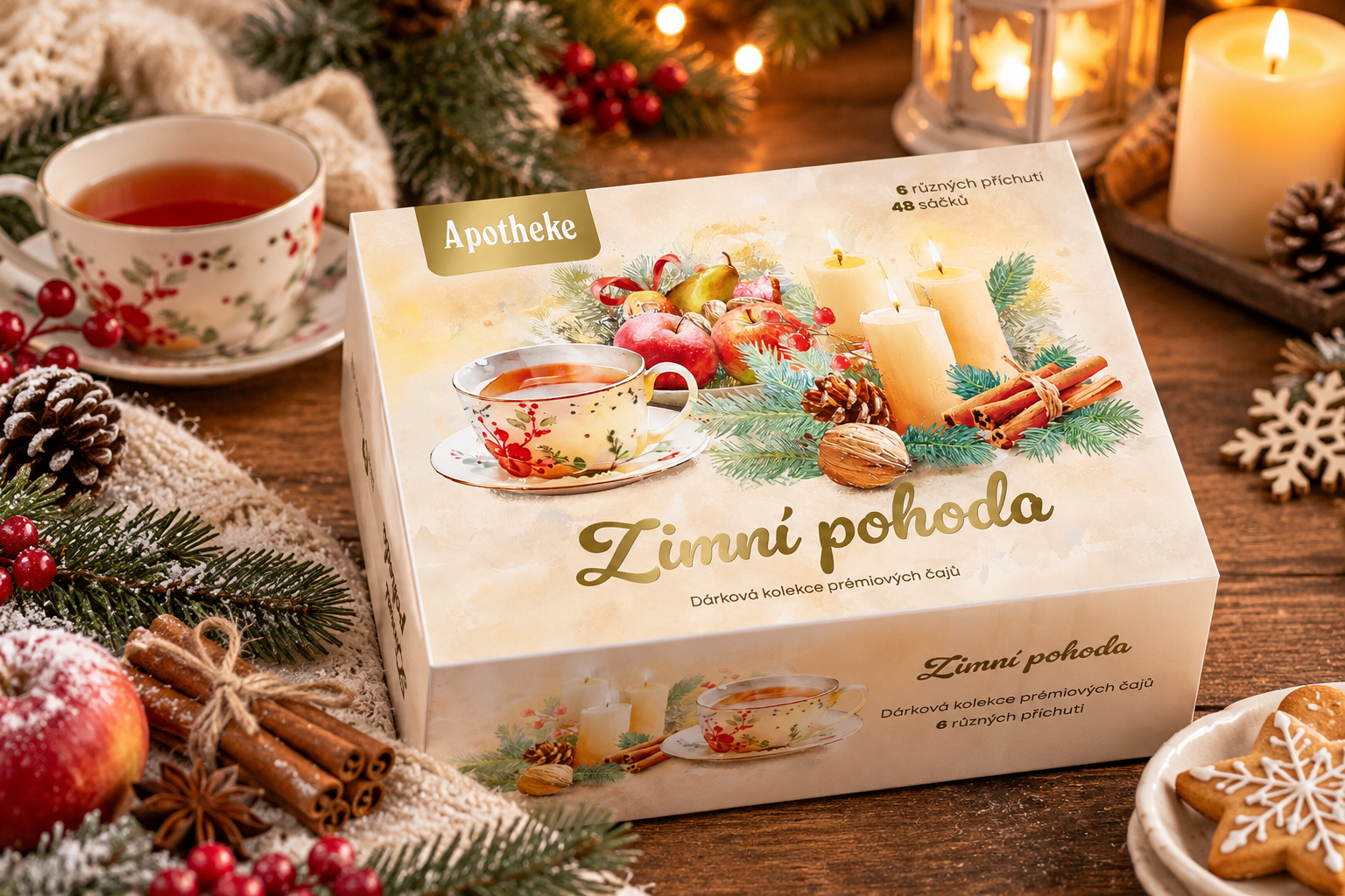Apotheke Zimní pohoda – dárková kolekce čajů v útulném zimním prostředí
