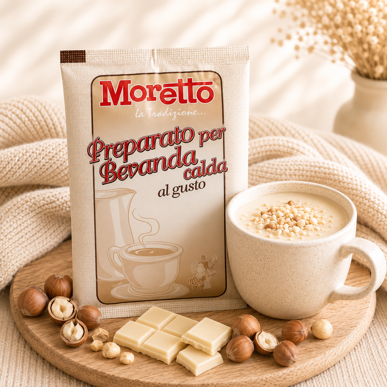 Horká čokoláda Moretto - Bílá s oříšky 30g