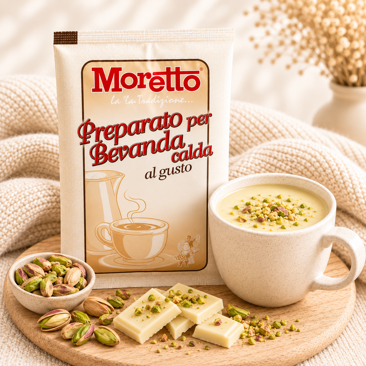 Horká čokoláda Moretto - Bílá s pistácií 30g