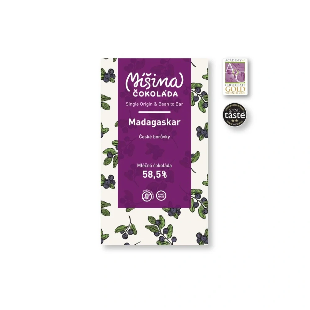 Mléčná čokoláda 58,5 % Madagaskar s českými borůvkami 50g