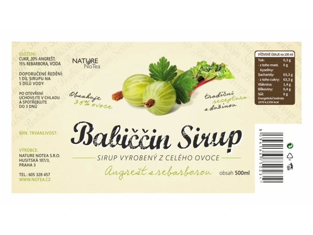 Babiččin sirup - Angrešt s rebarborou 500ml