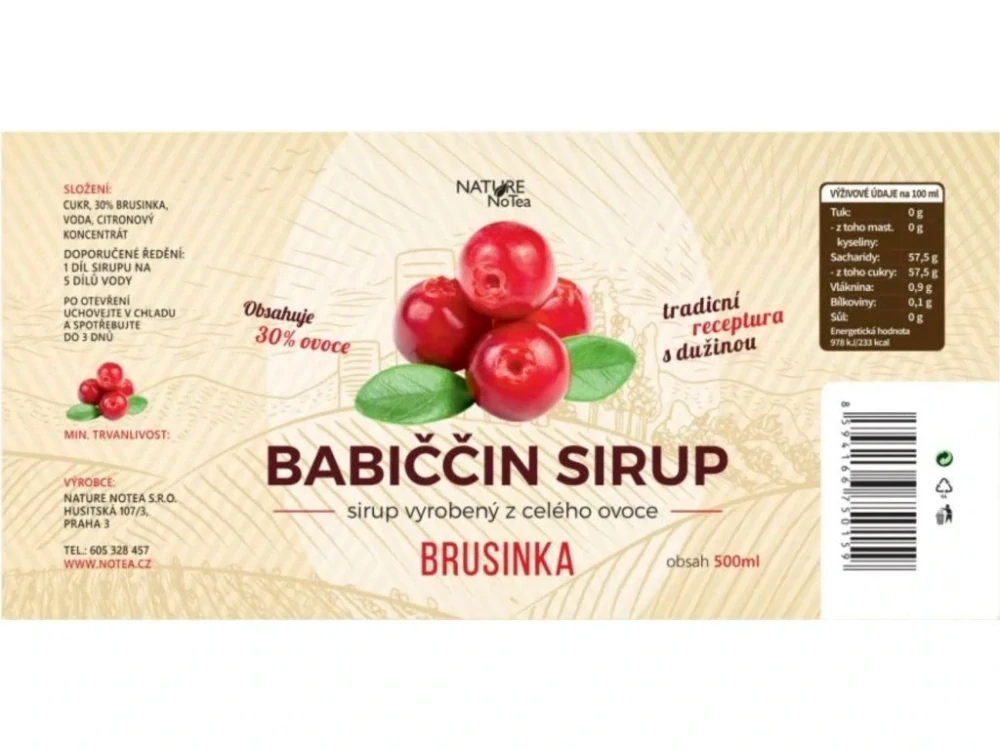 Babiččin sirup - Brusinka 500ml