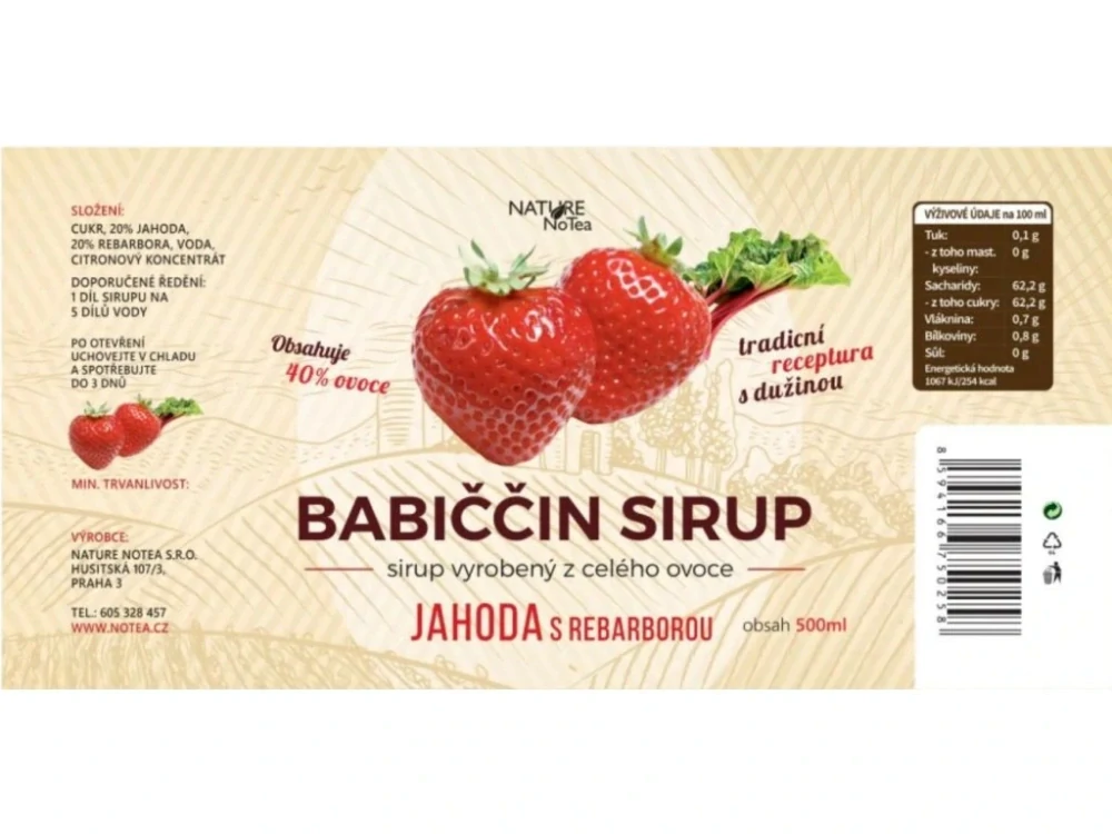 Babiččin sirup - Jahoda s rebarborou 500ml