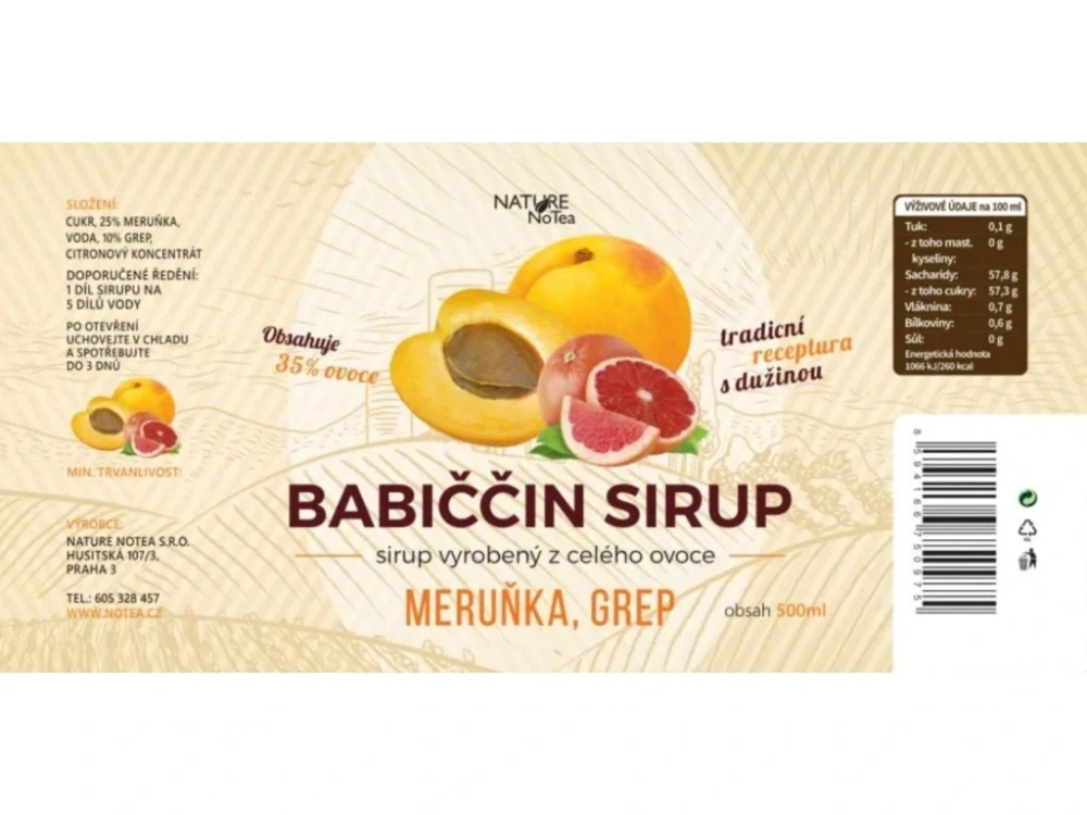 Babiččin sirup - Meruňka & Grep 500ml