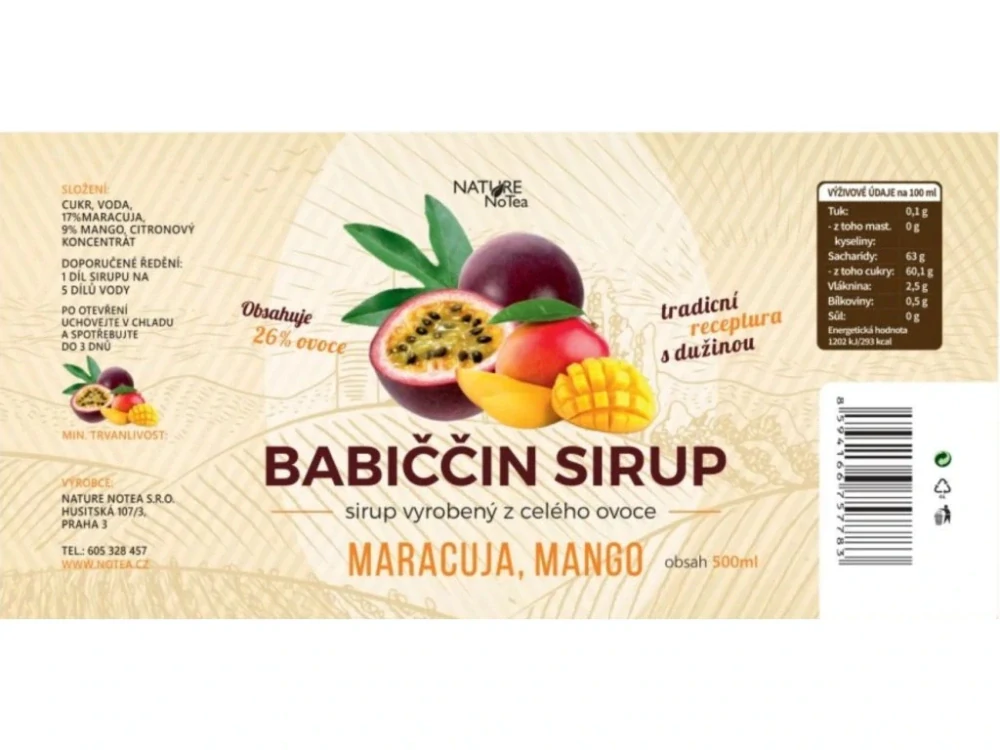 Babiččin sirup - Maracuja & Mango 500ml