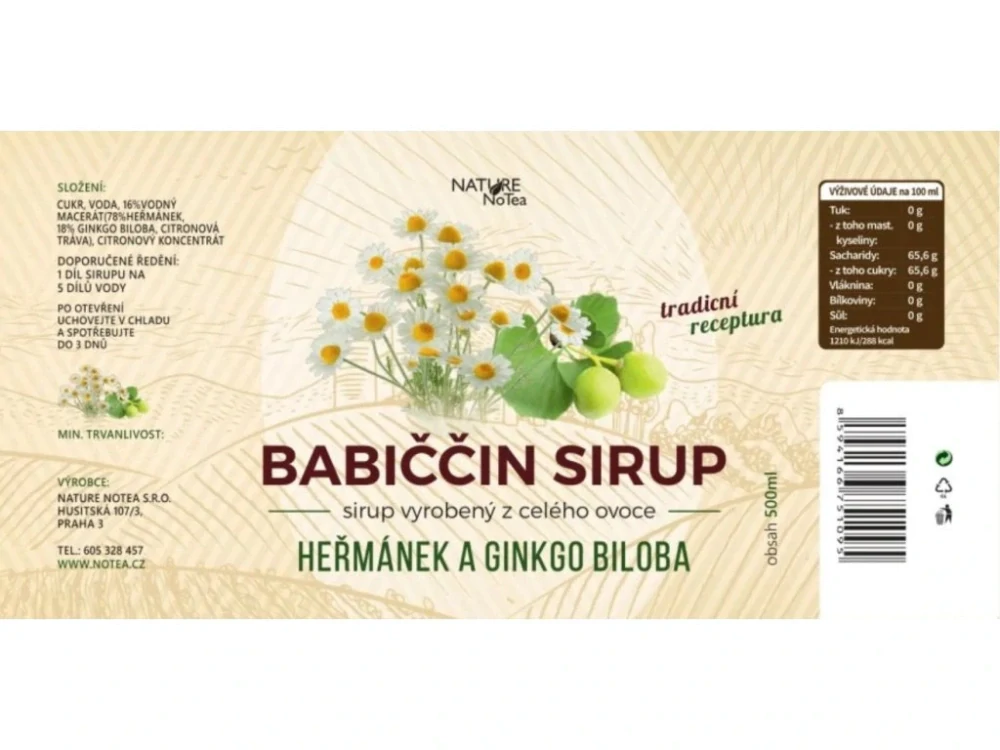  Babiččin bylinný sirup - Heřmánek & Ginkgo 500ml
