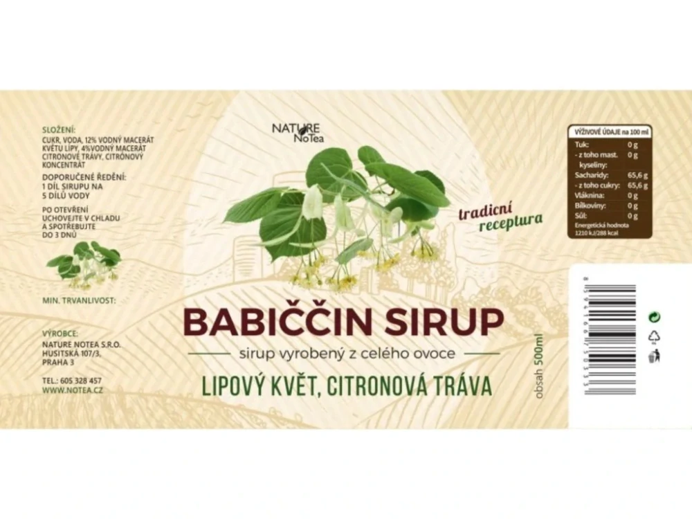  Babiččin bylinný sirup - Květ lípy s citronovou trávou 500ml