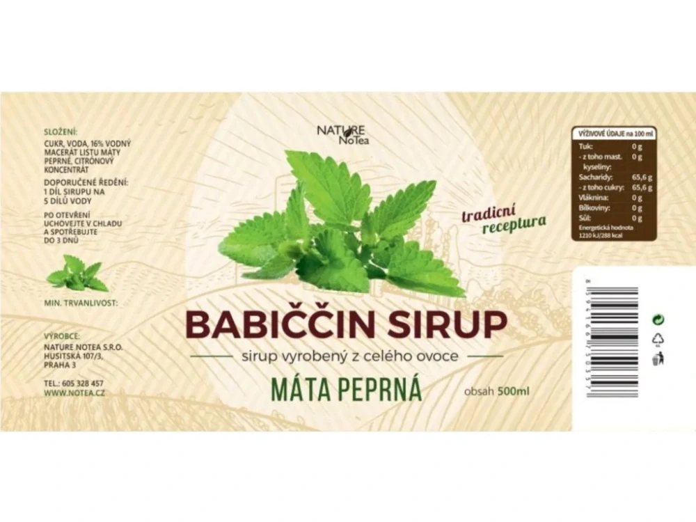 Babiččin bylinný sirup - Máta 500ml