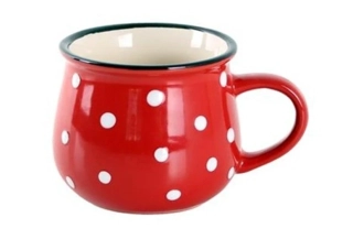 Keramický hrnek, červený s puntíky, 230ml