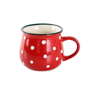 Keramický hrnek, červený s puntíky, 370ml