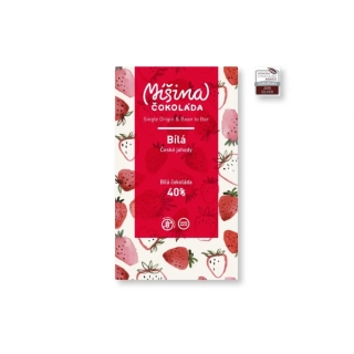 Bílá čokoláda 40% s českými jahodami 50g